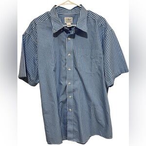 LL Bean Traditional Fit S/S Plaid Check Shirt Blue/White Mens XL Item ID# 280483